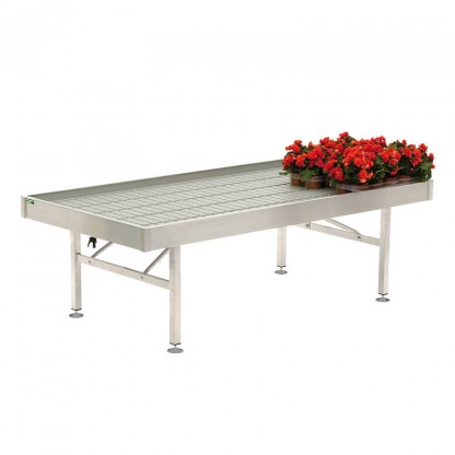 Tåligt butiksbord med ebb och flod platta, aluminium sarg, genomföring&ventil  storlek 1225x2530x750 mm