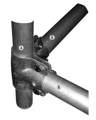 Rörklämma kryss/vinkel med 4 bultar A1½" x B1¼",  M10x30 pris/10st/paket