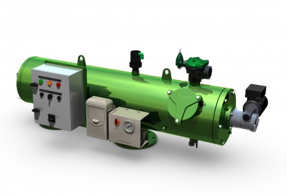 Filter metallsk&auml;rm med elektrisk drift parallell l&aring;ng munstycke typ F3300 serie  &Oslash;400mm, 100mikron, BSTD anslutning