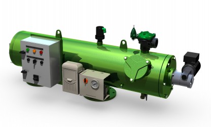 Filter metallsk&auml;rm med elektrisk drift parallell l&aring;ng munstycke typ F3300 serie  &Oslash;400mm, 130mikron, BSTD anslutning